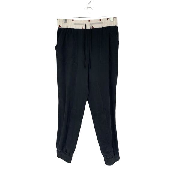 Band Of Outsiders Black Drawstring 100% Silk Joggers Ladybug Trim Pull On Size 3 - Picture 1 of 8